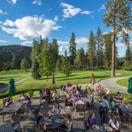 dining tables overlooking golf course
